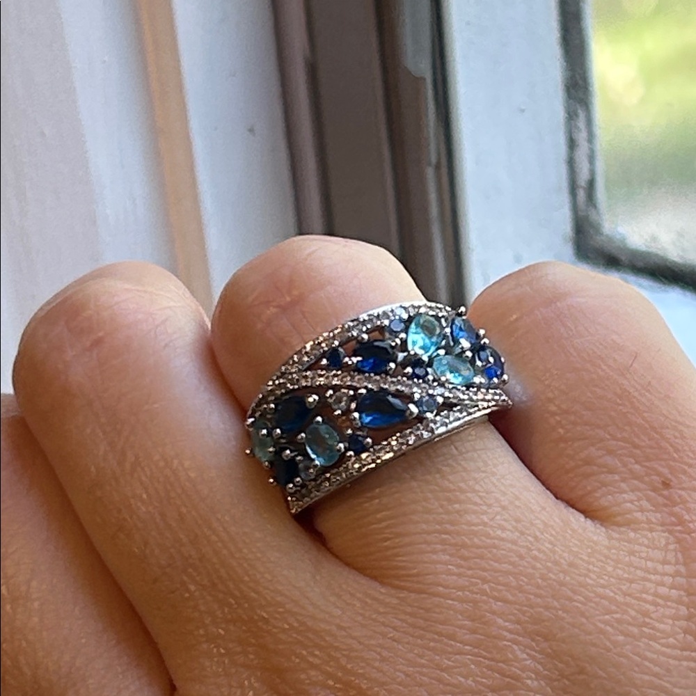Silver and Lab Sapphire/Topaz Ring - Picture 3 of 6